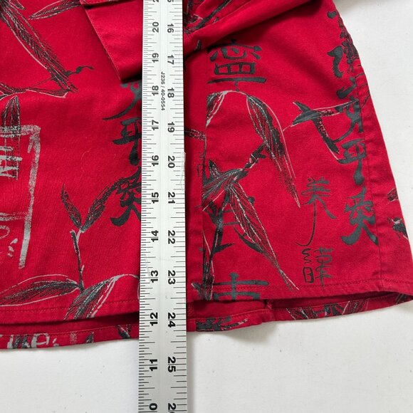 Additions By Chicos Button Up Top Size L 2 Red Black Mandarin Asian Script Print - Picture 12 of 12